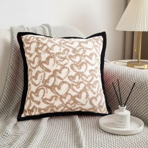 SOGA 2X 45cm Heart Patterned Off-White Square Pillowcase with Black Trim - Image 4