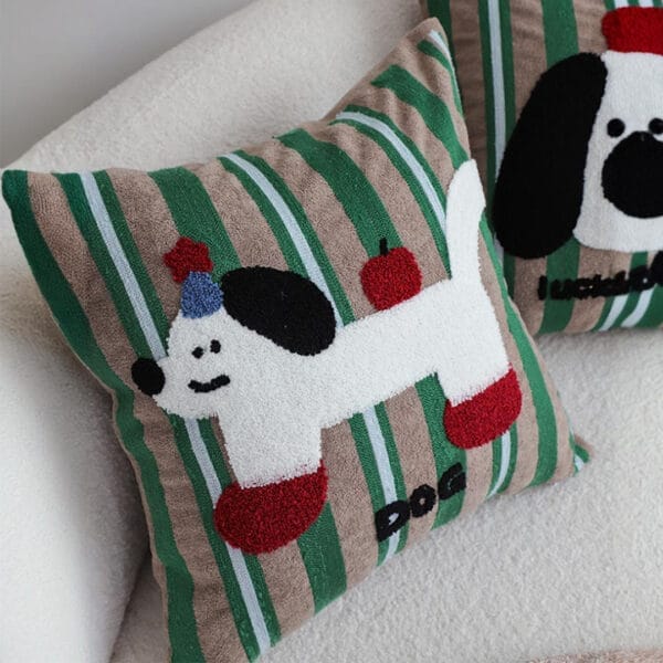 SOGA 2X 45cm Cute Dog Print Green Red White Striped Polyester Decorative Pillowcase - Image 5