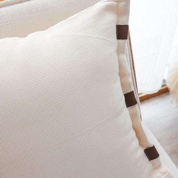 SOGA 2X 45cm Modern Cream Leather Tab Detail Textured Pillowcase - Image 5