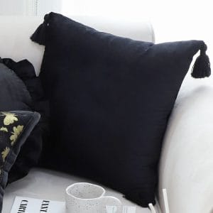 SOGA 2X 45cm Black Velvet Butterfly Tassel Pillowcase – Vintage Accent