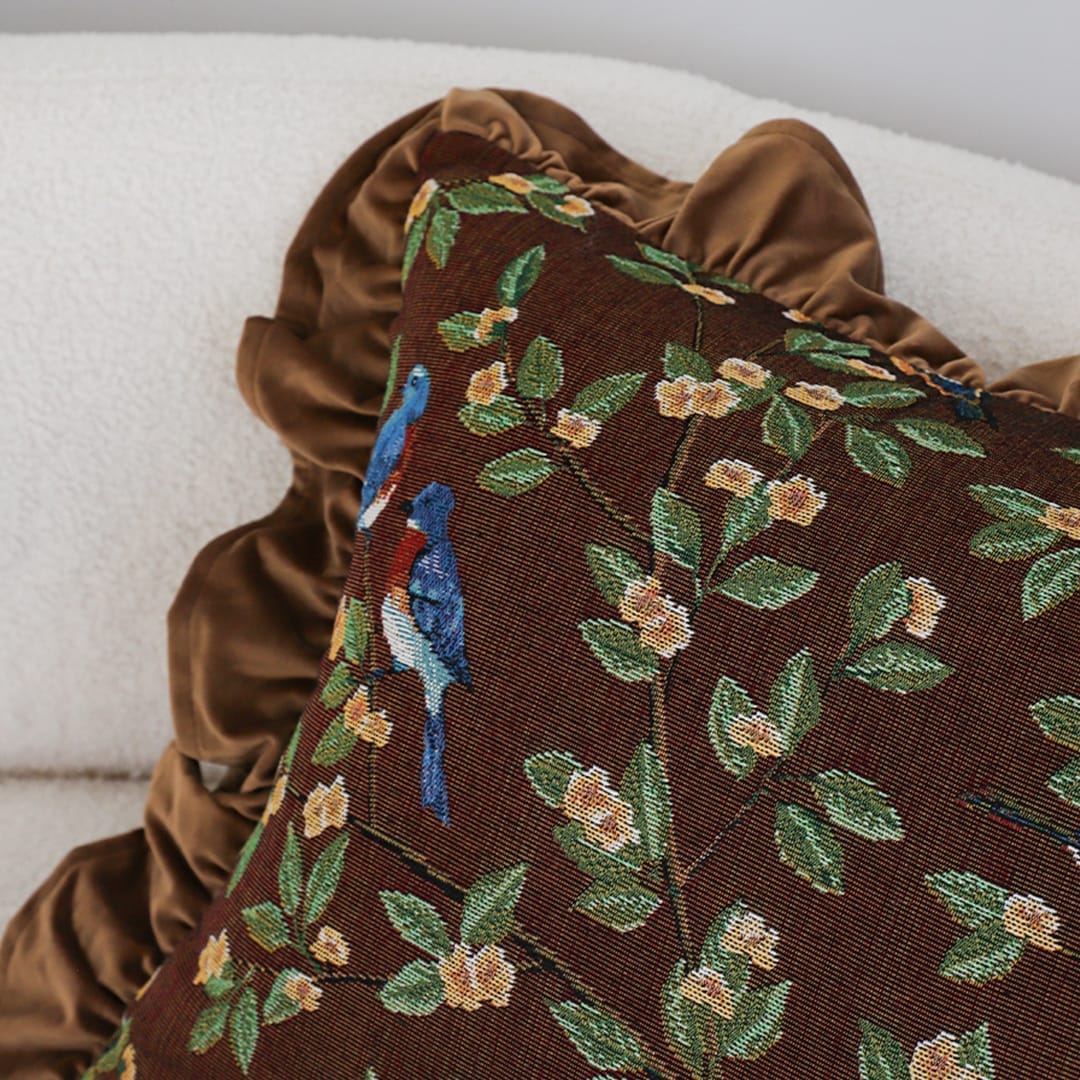 SOGA 2X 45cm “Enchanted Garden” Bird & Floral Ruffled Throw Pillowcase - Image 5