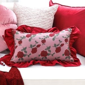 SOGA 2X 30x50cm Rose Print Pillow Cover with Red Ruffle Border