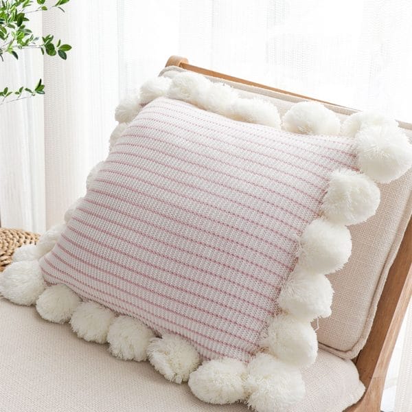 SOGA 2X 45cm Cream Waffle Weave Pillow Cover with Pom Poms - Image 5
