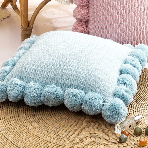 SOGA 2X 45cm Light Blue Ribbed Pillow Cover with Pom Poms - Image 5