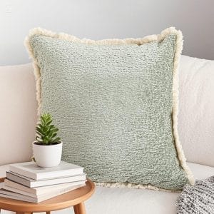 SOGA 2X 45cm Sage Green Velvet Pillowcase with Faux Fur Trim