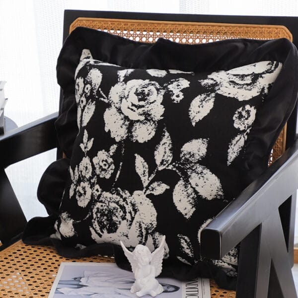 SOGA 2X 30x50 Rectangular Rustic Black Floral Ruffle Pillow Cover - Image 5