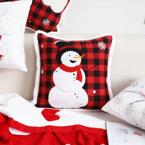 SOGA 2X 45cm Holiday Snowman Pillowcase (Red Plaid) - Image 5