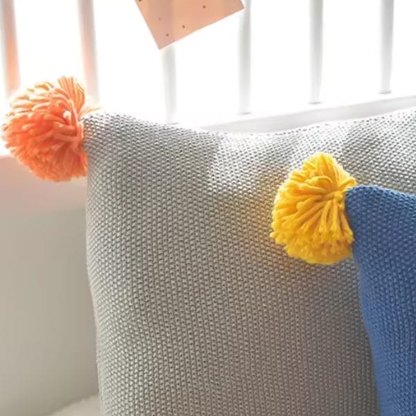 SOGA 2X 45cm Ribbed Knit Pillowcase with Pom-Poms (Light Gray) - Image 5