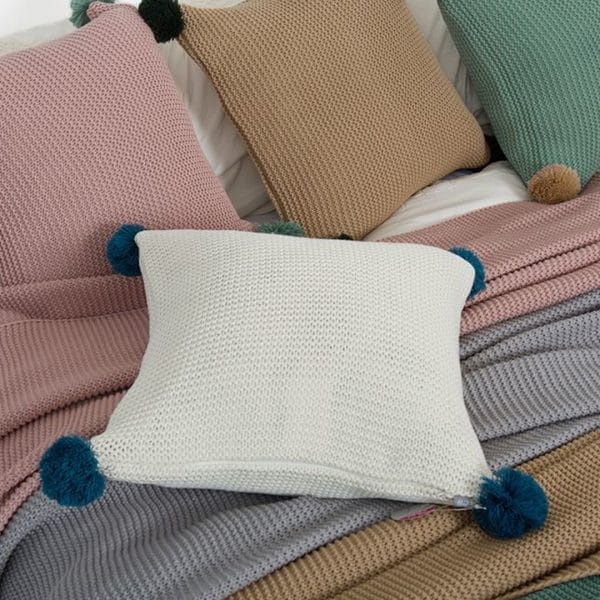 SOGA 2X 45cm Ribbed Knit Pillowcase with Pom-Poms (Cream White) - Image 5