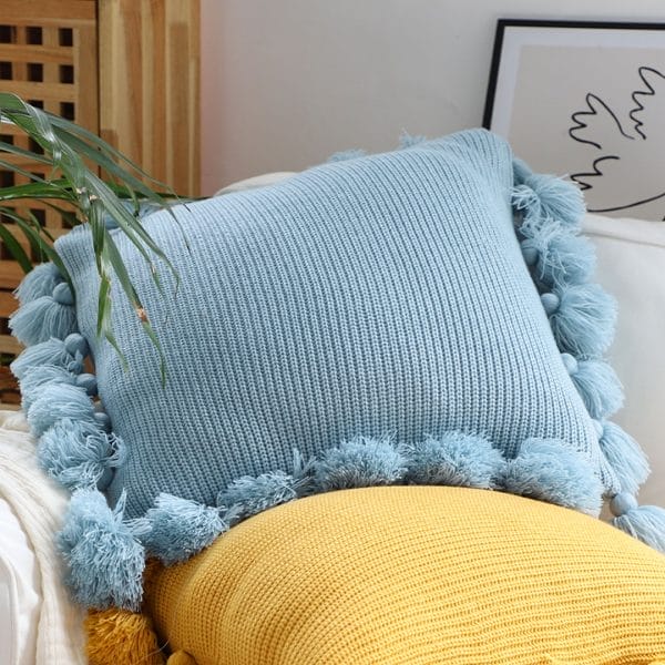 SOGA 2X 45cm Textured Pillowcase with Pom-Pom Trim (Sky Blue) - Image 5