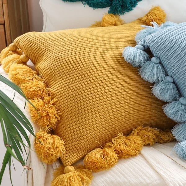 SOGA 2X 45cm Textured Pillowcase with Pom-Pom Trim (Sunny Yellow) - Image 5