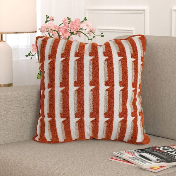 SOGA 2X 45cm Rust Orange & Off-White Striped Polyester Decorative Pillowcase - Image 5