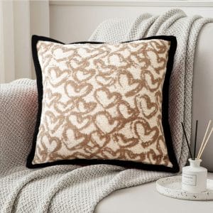 SOGA 2X 45cm Heart Patterned Off-White Square Pillowcase with Black Trim