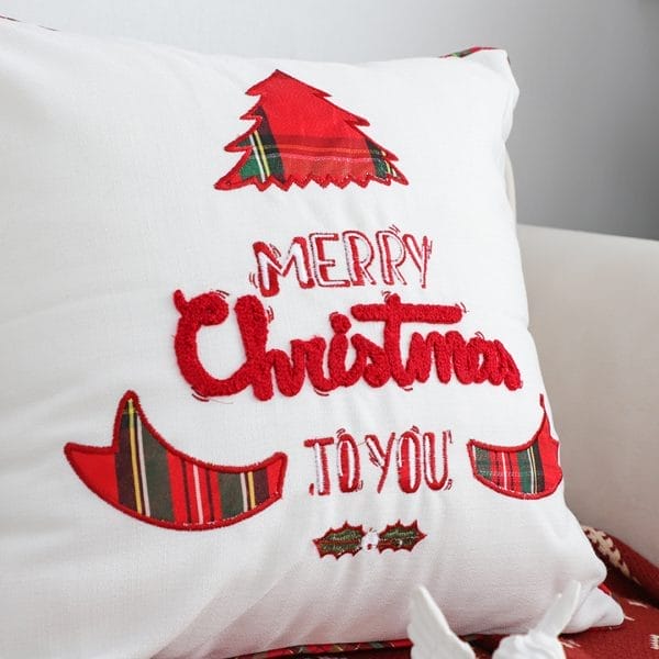 SOGA 2X 45cm “Merry Christmas To You” Festive White Pillowcase with Red & Green Accents ( - Image 5