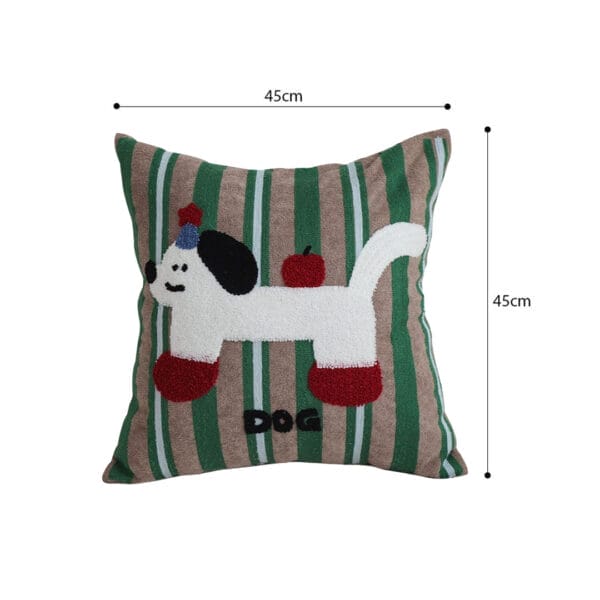 SOGA 2X 45cm Cute Dog Print Green Red White Striped Polyester Decorative Pillowcase - Image 6