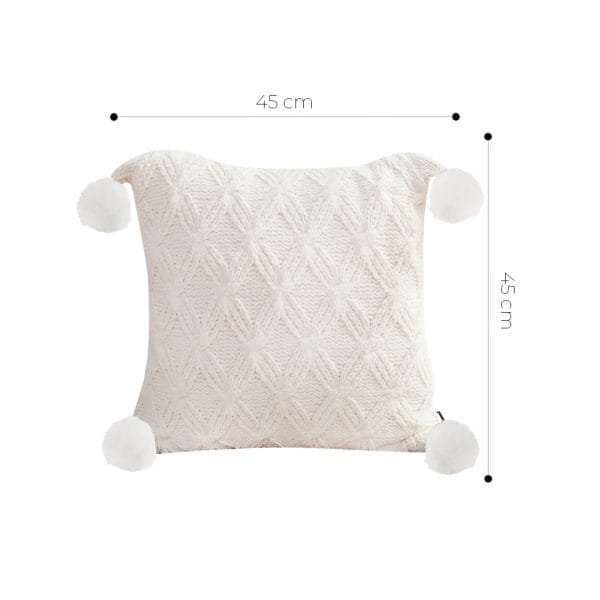 SOGA 2X 45cm Luxurious Ivory Diamond Knit Throw Pillowcase with Pom Poms - Image 6