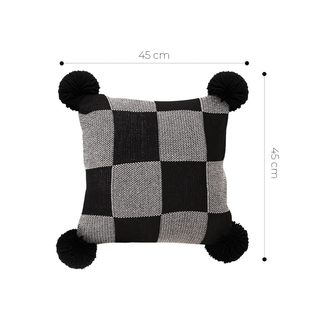 SOGA 2X 45cm Modern Comfort Black & Gray Gingham Pillowcase with Pom Poms - Image 6
