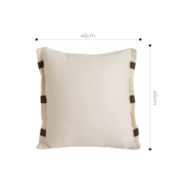 SOGA 2X 45cm Modern Cream Leather Tab Detail Textured Pillowcase - Image 6