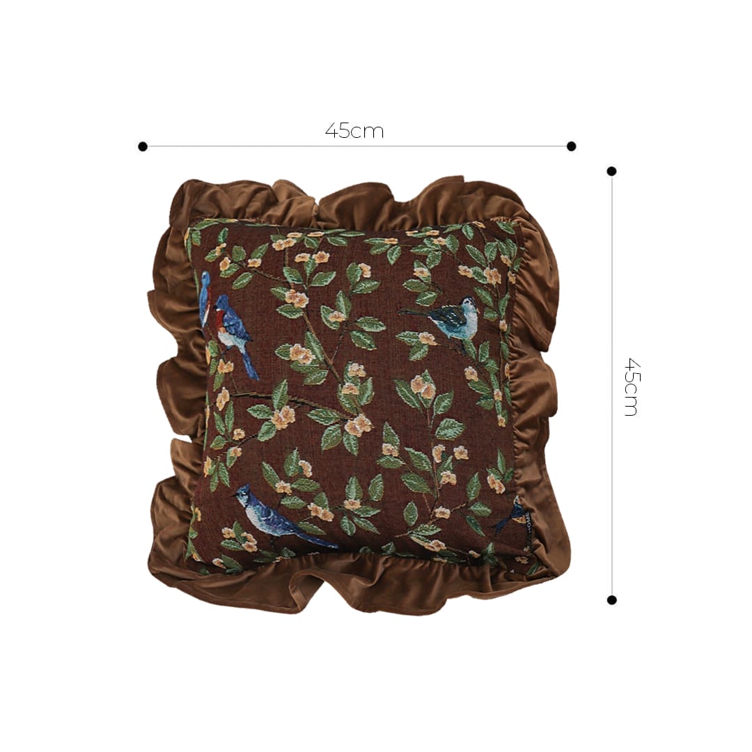 SOGA 2X 45cm “Enchanted Garden” Bird & Floral Ruffled Throw Pillowcase - Image 6