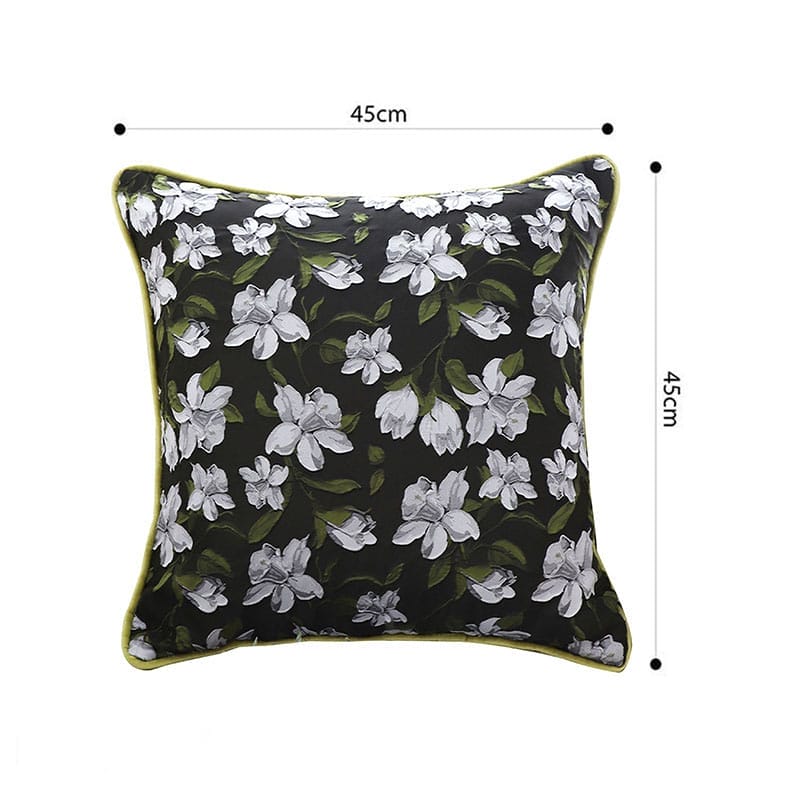 SOGA 2X 45cm Black Floral Pillow Cover with Green Trim - Image 6