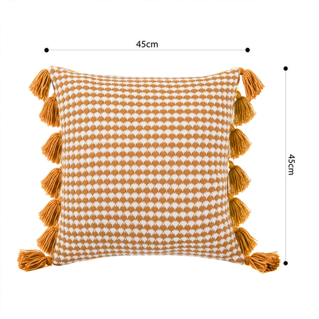 SOGA 2X 45cm Orange Houndstooth Pillow Cover with Tassels - Image 6