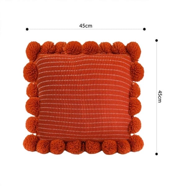 SOGA 2X 45cm Rust Red Ribbed Pillow Cover with Pom Poms - Image 6