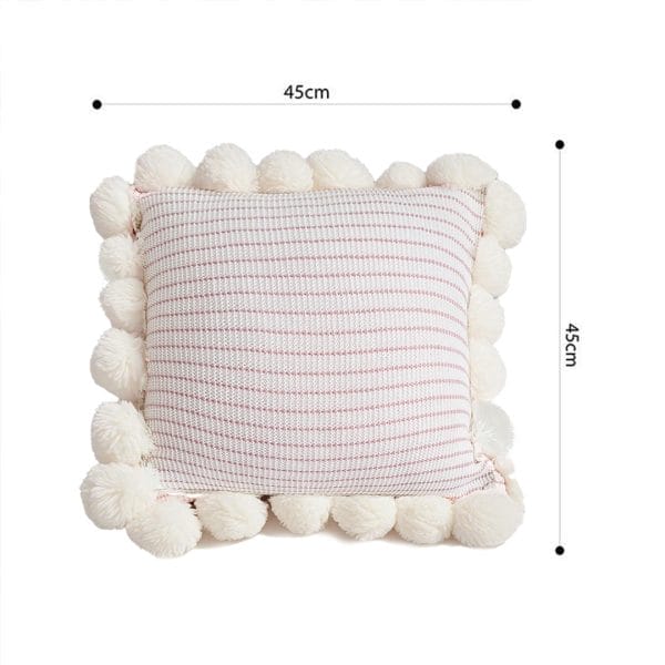 SOGA 2X 45cm Cream Waffle Weave Pillow Cover with Pom Poms - Image 6