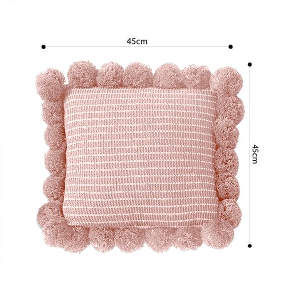 SOGA 2X 45cm Blush Pink Ribbed Pillow Cover with Pom Poms - Image 6