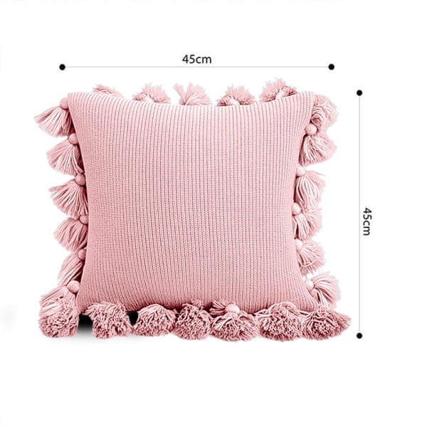 SOGA 2X 45cm Textured Pillowcase with Pom-Pom Trim (Soft Pink) - Image 6