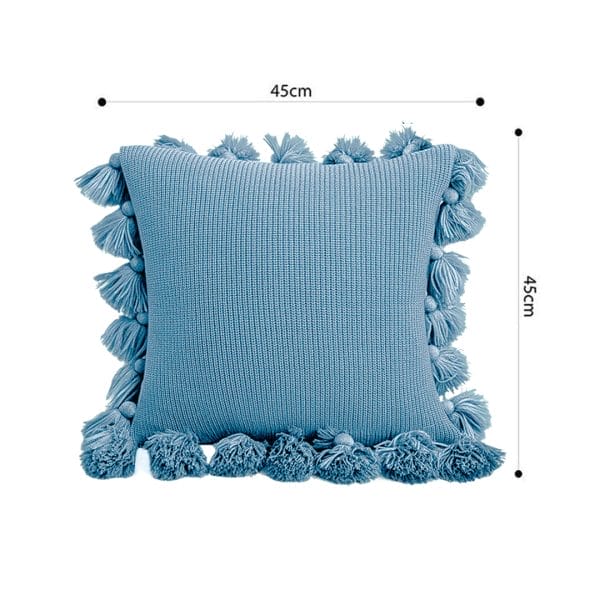 SOGA 2X 45cm Textured Pillowcase with Pom-Pom Trim (Sky Blue) - Image 6