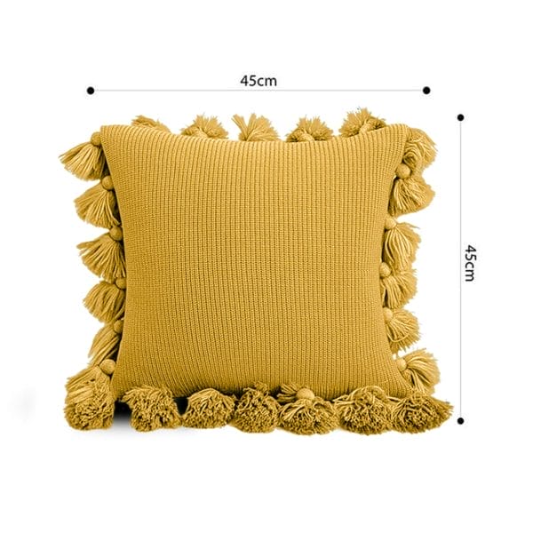 SOGA 2X 45cm Textured Pillowcase with Pom-Pom Trim (Sunny Yellow) - Image 6