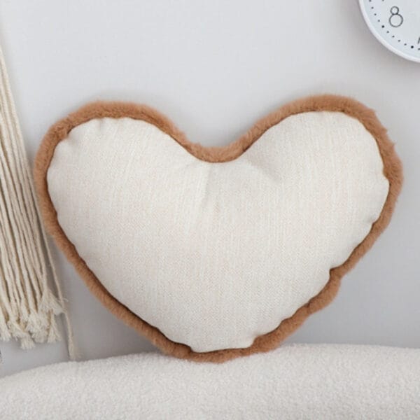 SOGA 2X 42x32cm Heart-Shaped Beige Brown Off-White Plush Polyester Pillow Cover - Image 7