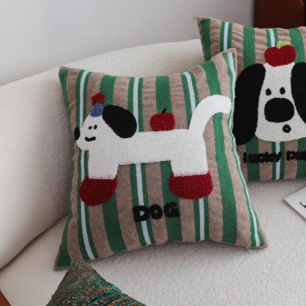 SOGA 2X 45cm Cute Dog Print Green Red White Striped Polyester Decorative Pillowcase - Image 7