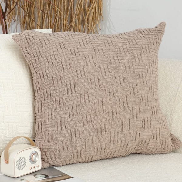 SOGA 2X 45cm Woven Grid Knit Decorative Pillowcase - Taupe Beige - Image 7