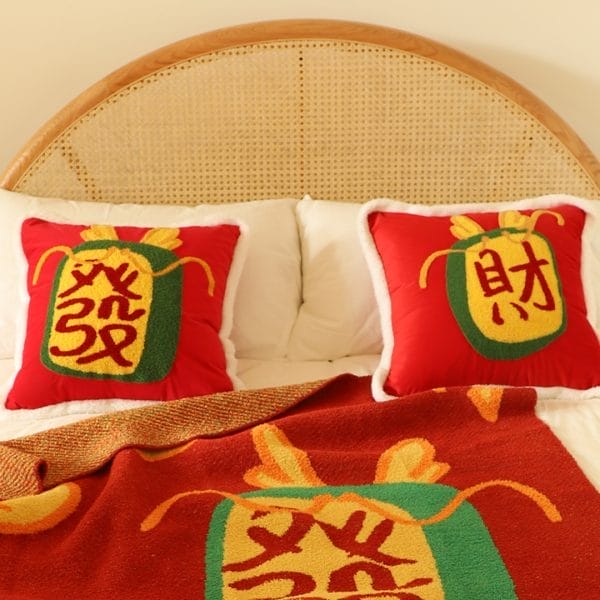 SOGA 2X 45cm “Wealth Blessing” Red Plush Pillowcase - Image 7