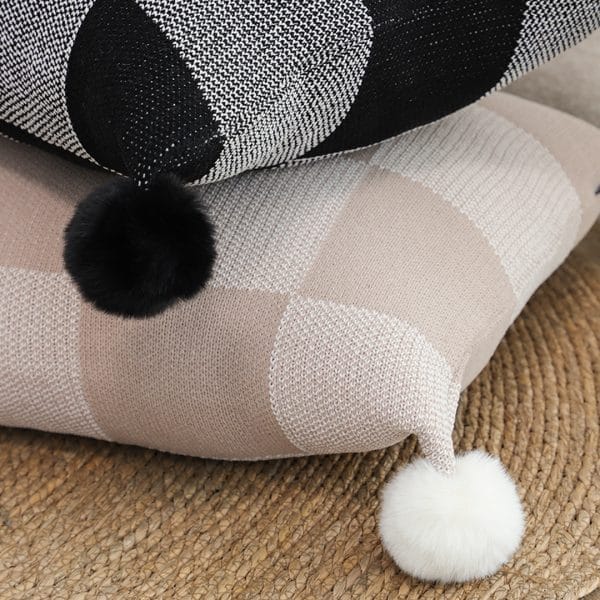 SOGA 2X 45cm Cozy Chic Checkerboard Knit Pillowcase with Pom Pom Trim - Image 7