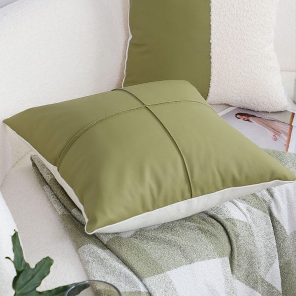 SOGA 2X 45cm Luxurious Olive Green Faux Leather Pillowcase - Image 7