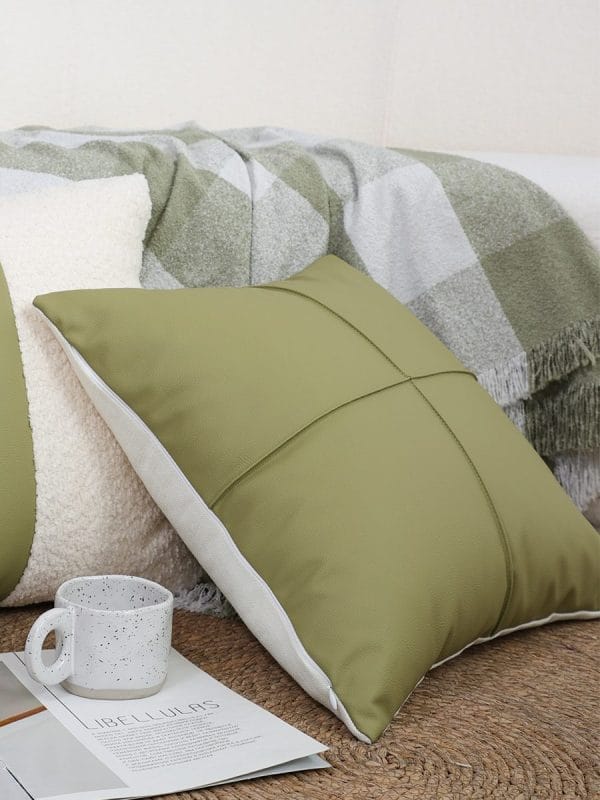 SOGA 2X 45cm Luxurious Olive Green Faux Leather Pillowcase - Image 8