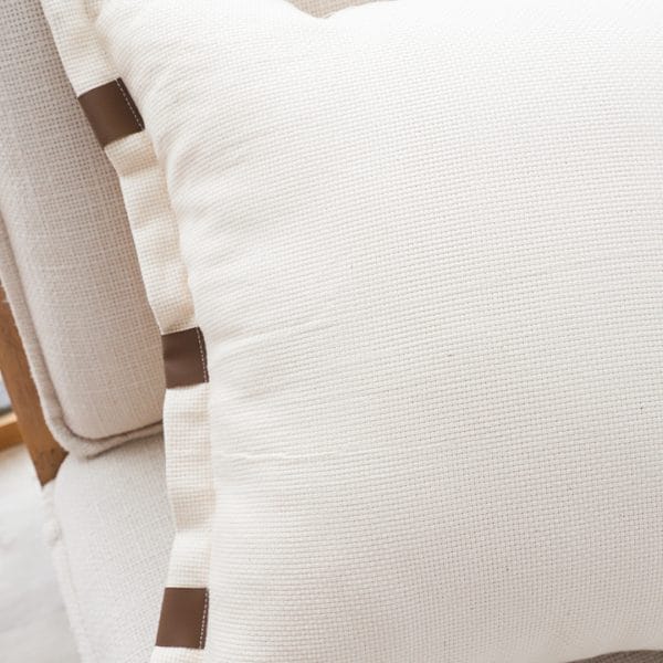 SOGA 2X 45cm Modern Cream Leather Tab Detail Textured Pillowcase - Image 7