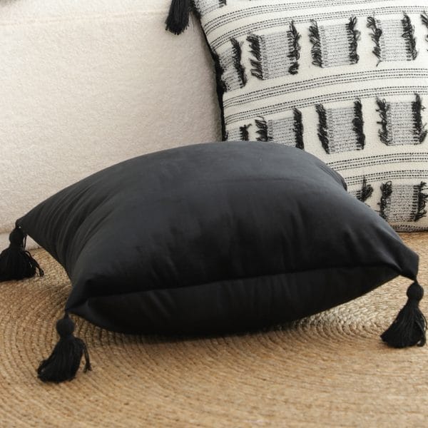 SOGA 2X 45cm Black Velvet Butterfly Tassel Pillowcase – Vintage Accent - Image 7
