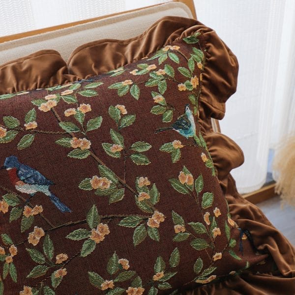 SOGA 2X 45cm “Enchanted Garden” Bird & Floral Ruffled Throw Pillowcase - Image 7
