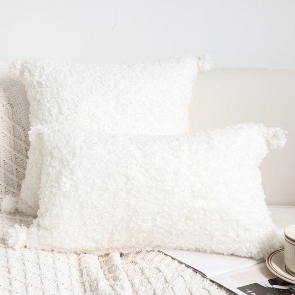 SOGA 2X 30x50cm Ivory Sherpa Lumbar Pillow with Tassel Details - Image 7