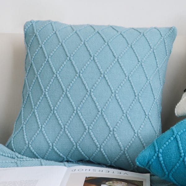 SOGA 2X 45cm Sky Blue Diamond Knit Pillowcase - Image 7