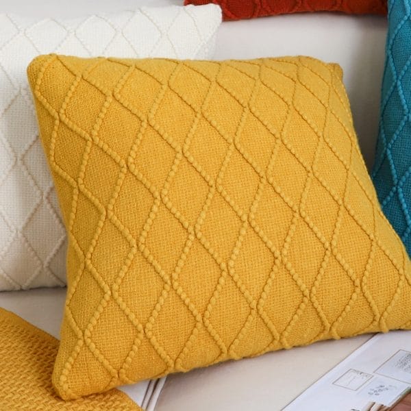 SOGA 2X 45cm Sunshine Yellow Diamond Knit Pillowcase - Image 7