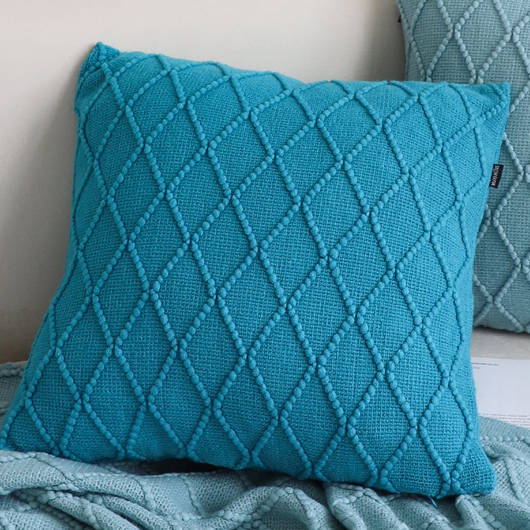 SOGA 2X 45cm Turquoise Diamond Knit Pillowcase