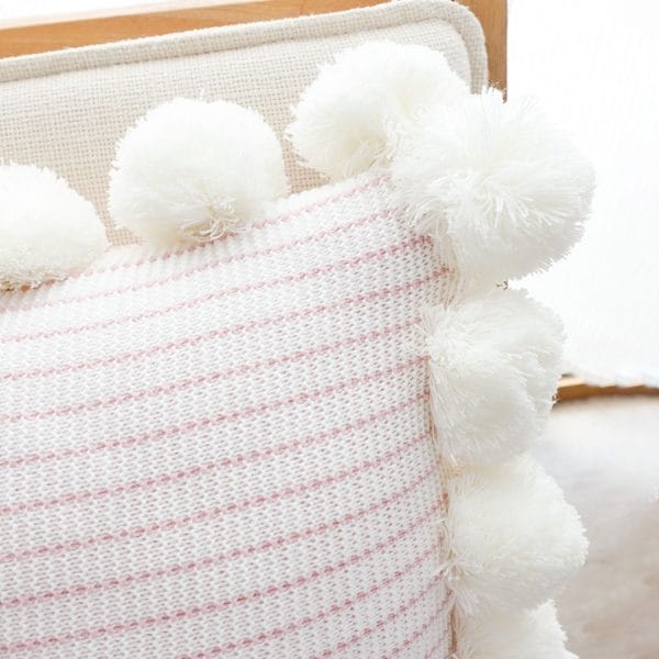 SOGA 2X 45cm Cream Waffle Weave Pillow Cover with Pom Poms - Image 7