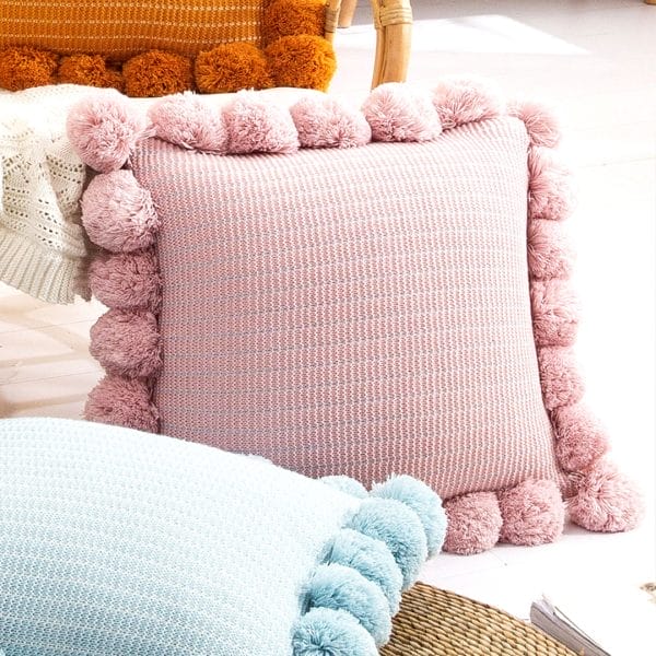 SOGA 2X 45cm Blush Pink Ribbed Pillow Cover with Pom Poms - Image 7