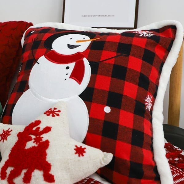 SOGA 2X 45cm Holiday Snowman Pillowcase (Red Plaid)