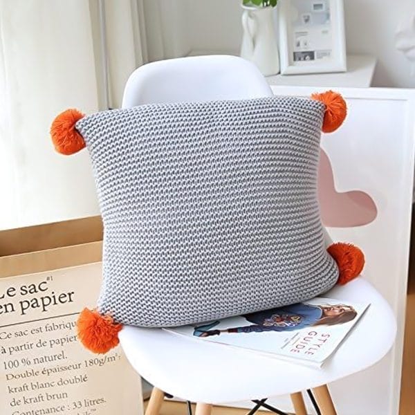 SOGA 2X 45cm Ribbed Knit Pillowcase with Pom-Poms (Light Gray) - Image 7