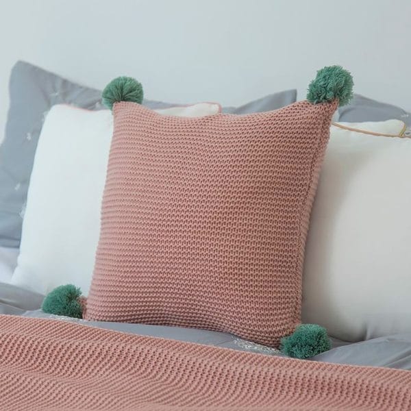 SOGA 2X 45cm Ribbed Knit Pillowcase with Pom-Poms (Dusty Rose) - Image 7